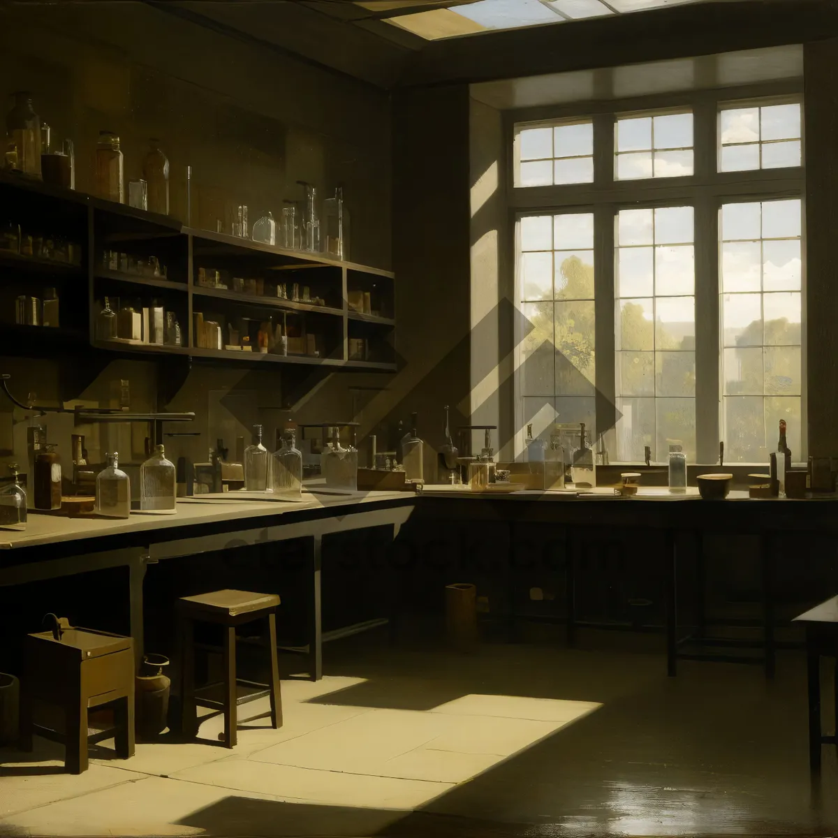 Picture of Modern restaurant interior design with wooden furniture and chairs.