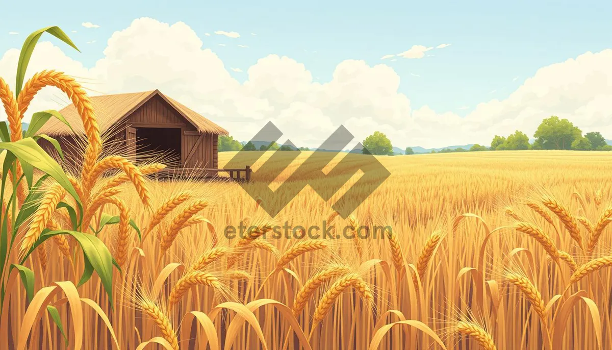 Picture of Luminous yellow field under summer sky with clouds