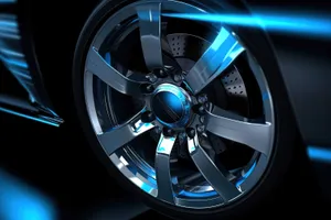 Auto wheel with metal disk technology vehicle machine concept.