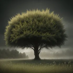 Nighttime Willow Silhouette Against Starry Sky