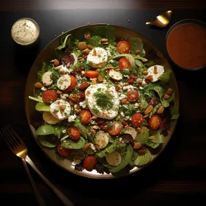 Delicious gourmet salad with fresh vegetables and cheese.