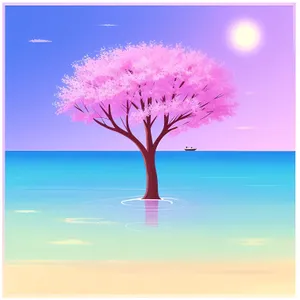 Summer Sky: Vibrant Landscape with Tree and Ocean