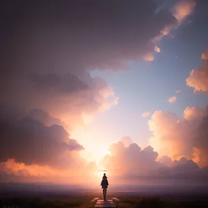 Vibrant Celestial Sunset Silhouette over Horizon