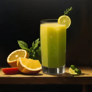 Vibrant Orange Juice in Glass with Ice and Candle