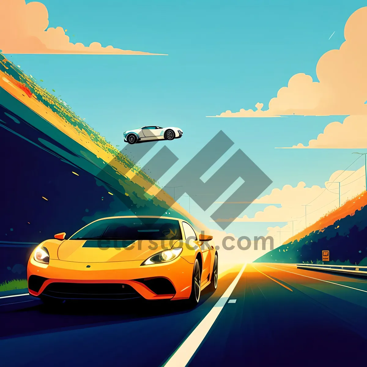 Picture of Fast Car on Asphalt Road - Speeding Transportation