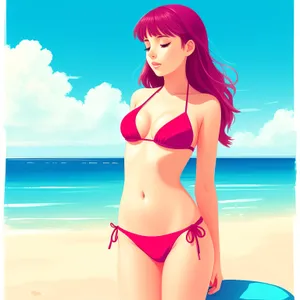 Seductive beach babe in stunning swimsuit
