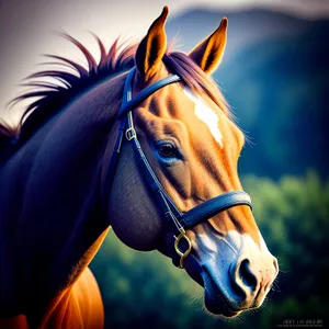 Majestic Chestnut Stallion in Equestrian Headgear