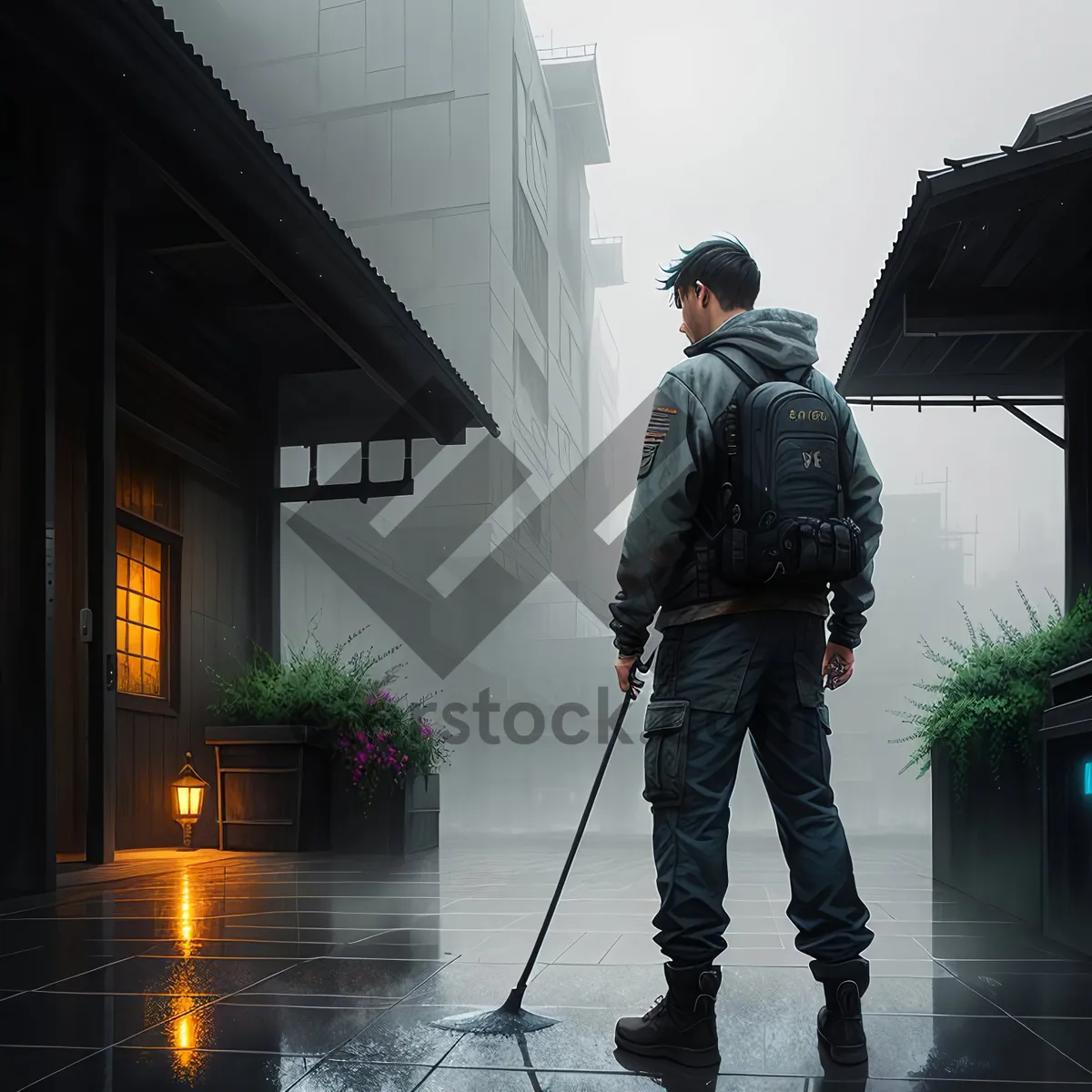 Picture of Clean Golfing Man with Cleaning Implement