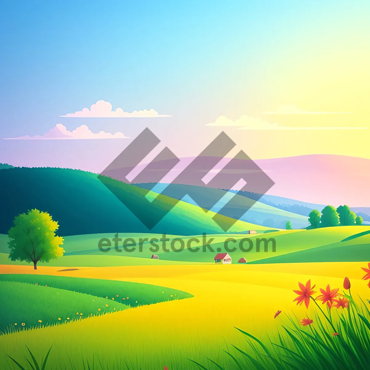 Picture of Vibrant Summer Meadow Under Clear Blue Sky