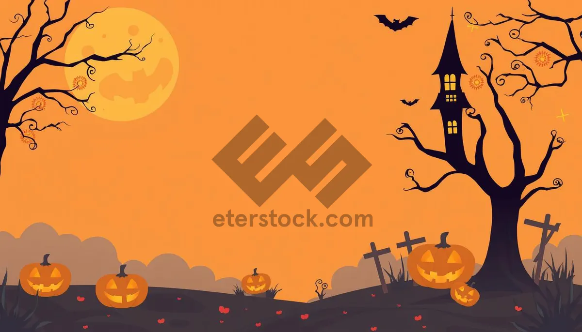 Picture of Spooky Halloween Night Silhouette in Orange Moonlight