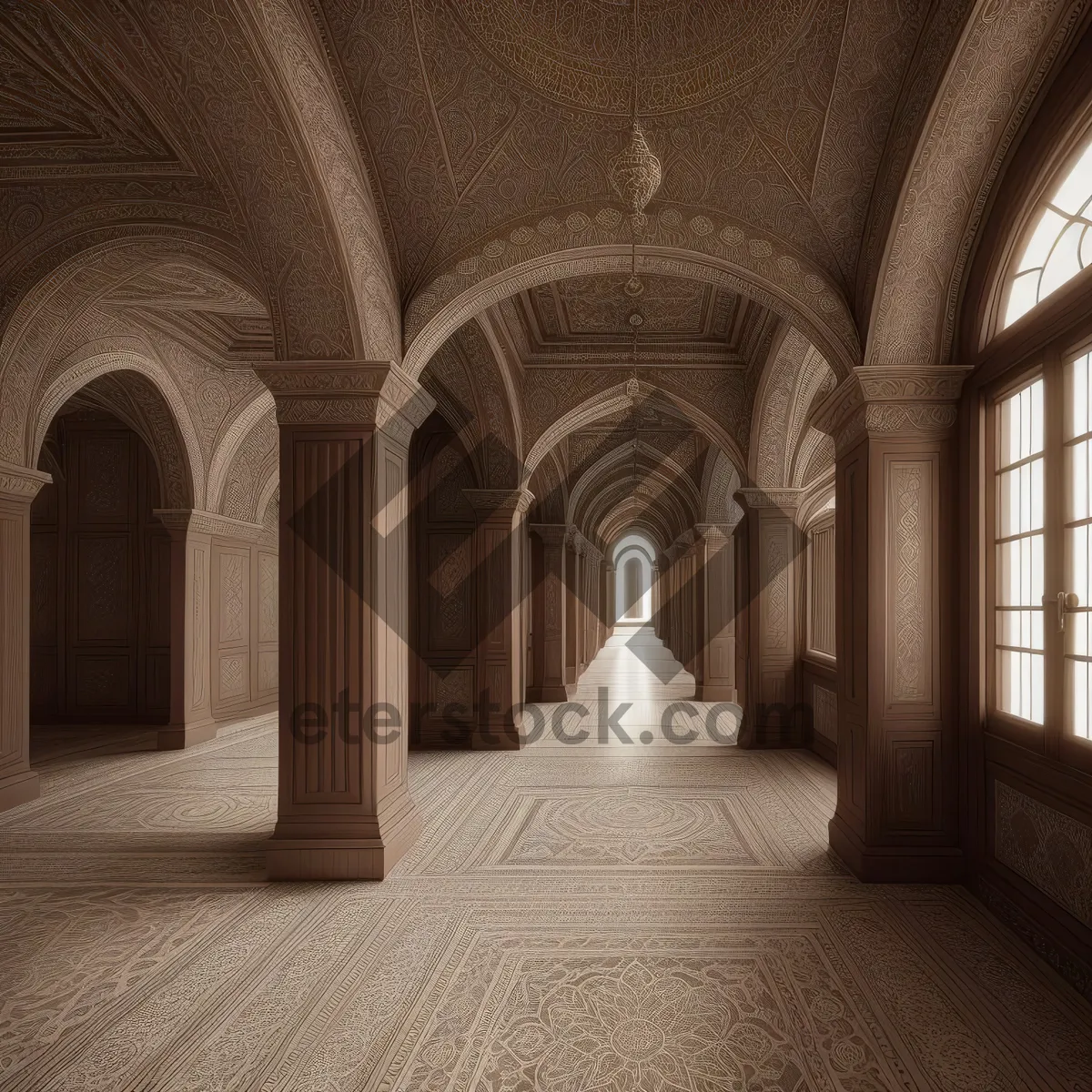 Picture of Ancient Cathedral Hall with Stone Arches