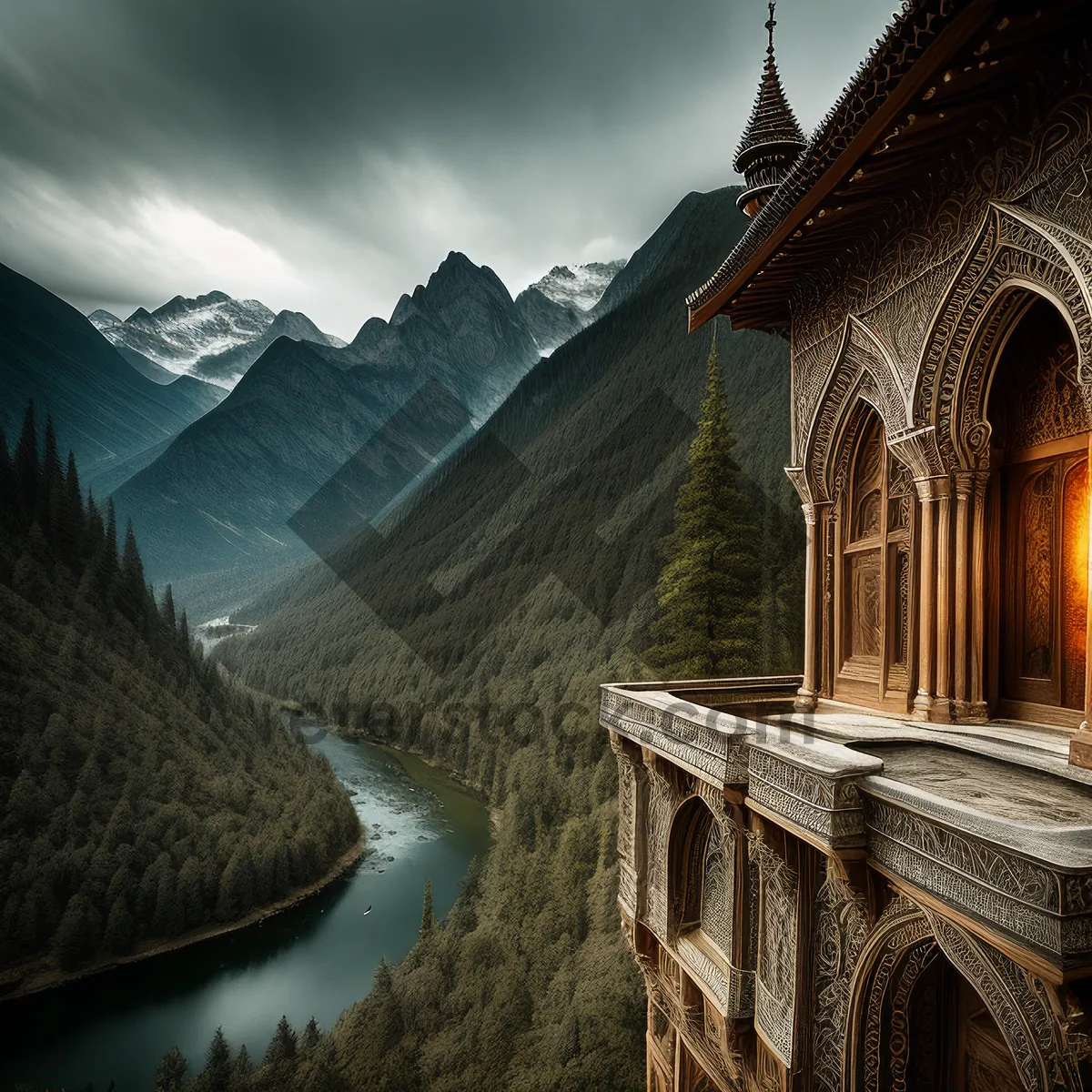 Picture of Majestic Monastery Standing Amidst Serene Landscape