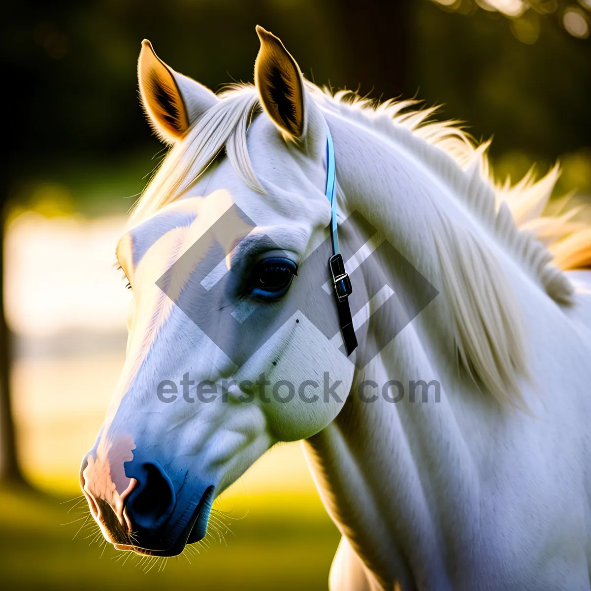 Picture of Majestic Brown Stallion Galloping through a Rural Field