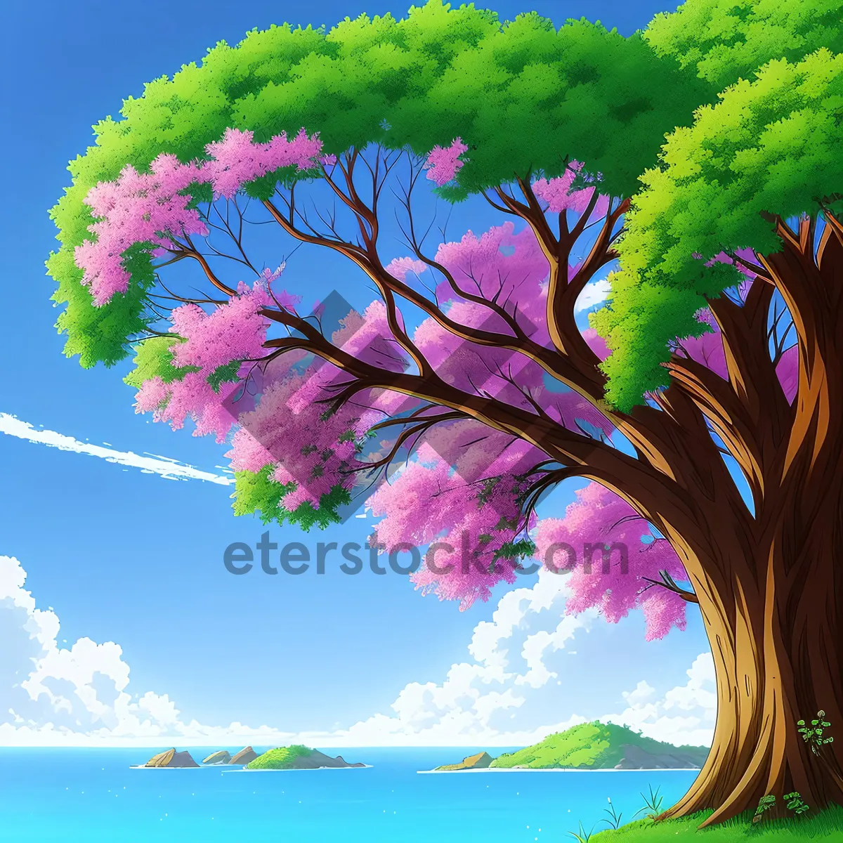 Picture of Colorful Pink Maple Tree Art in Sky