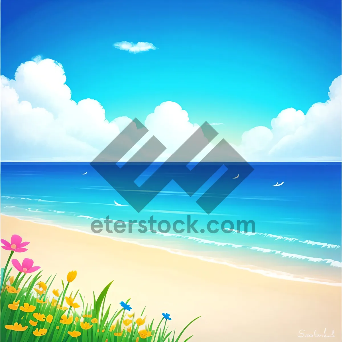 Picture of Serene Seascape: Waves, Sun, and Sand