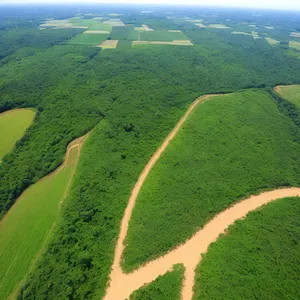 Vibrant rural landscape with rolling hills and clear skies.