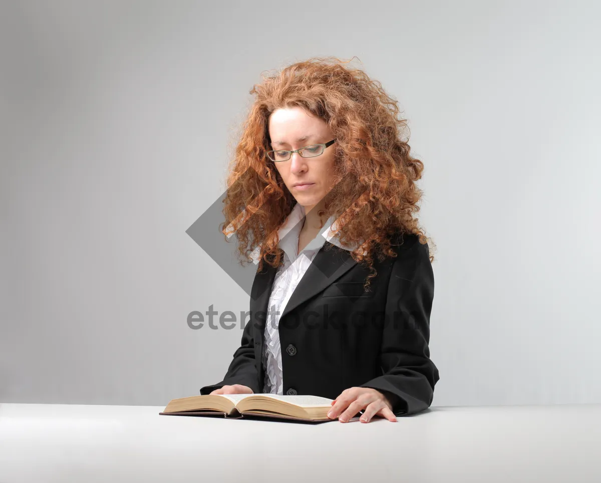 Picture of Attractive businesswoman sitting at office desk with laptop