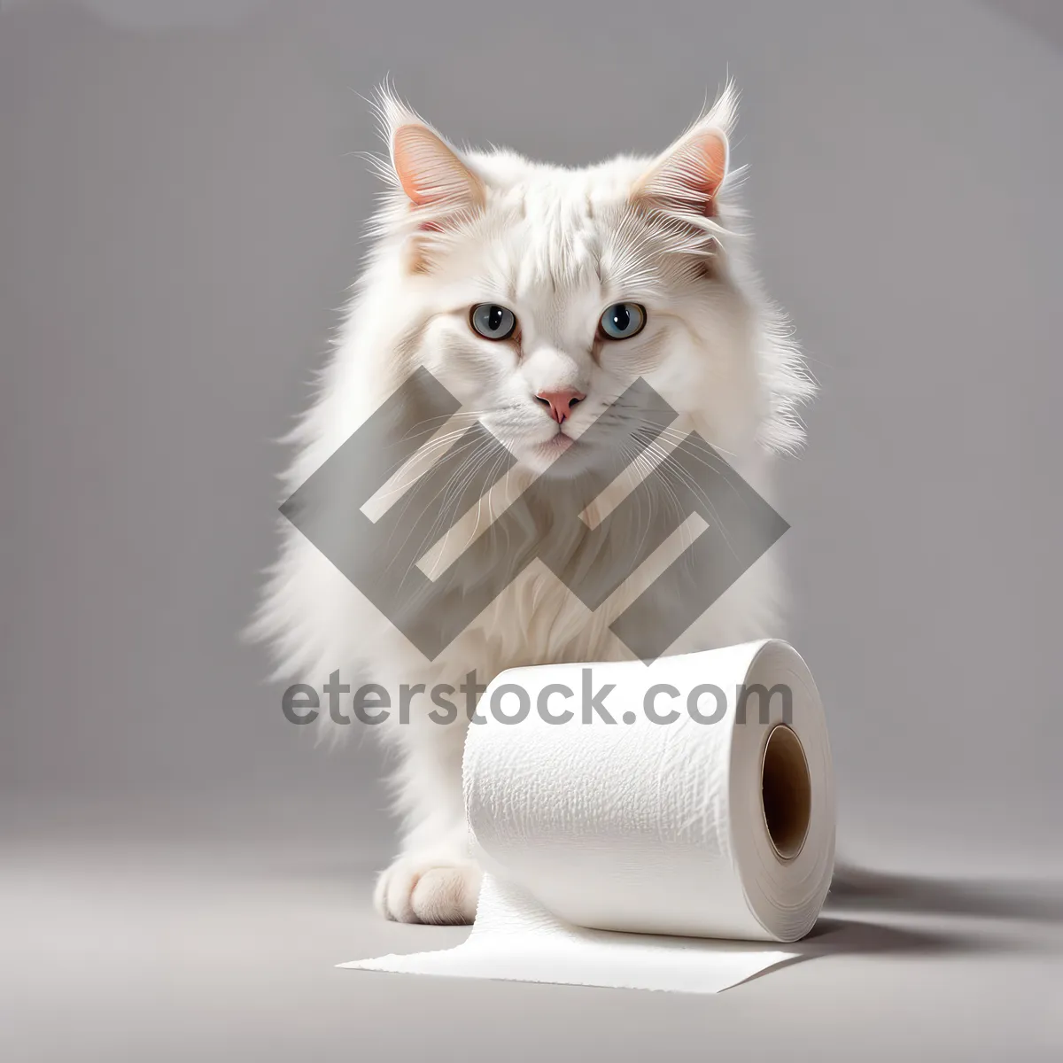 Picture of Fluffy gray kitten with adorable whiskers sitting on paper