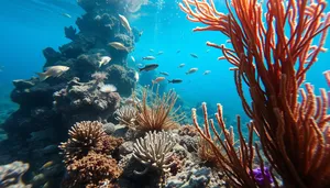 Colorful Coral Reef in Sunlight at Deep Sea Dive.