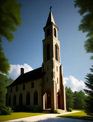 Timeless beauty: Historic cathedral's majestic bell tower under a heavenly sky.