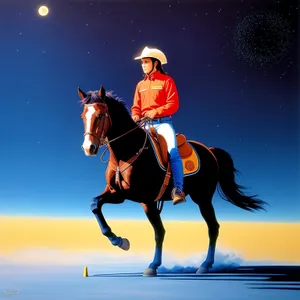 Equestrian Rider on Silhouetted Stallion in Race