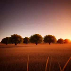 Vibrant Sunset Over Rural Meadow