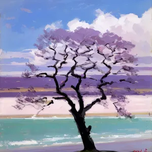 Serene Magnolia Tree by the Ocean