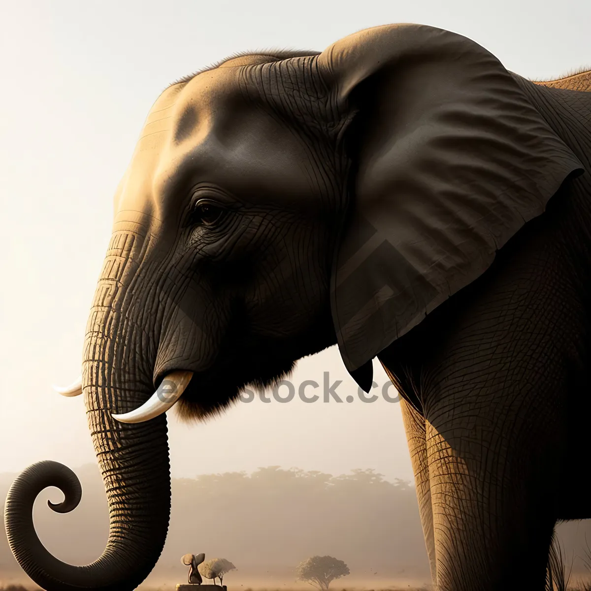 Picture of Wild Elephant with Majestic Tusks in Safari Park