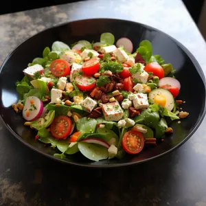 Gourmet salad with fresh vegetables and cheese.