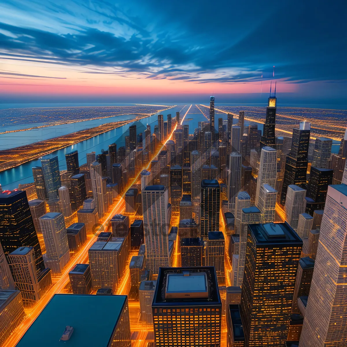 Picture of Spectacular Urban Skyline at Sunset