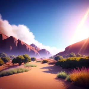 Vibrant Desert Sunset amidst Mountain Silhouette