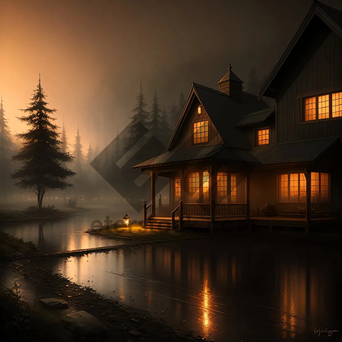 Picture of Serene Lakeside Retreat at Sunset