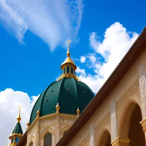 Golden Orthodox Cathedral Tower in Historic City Square