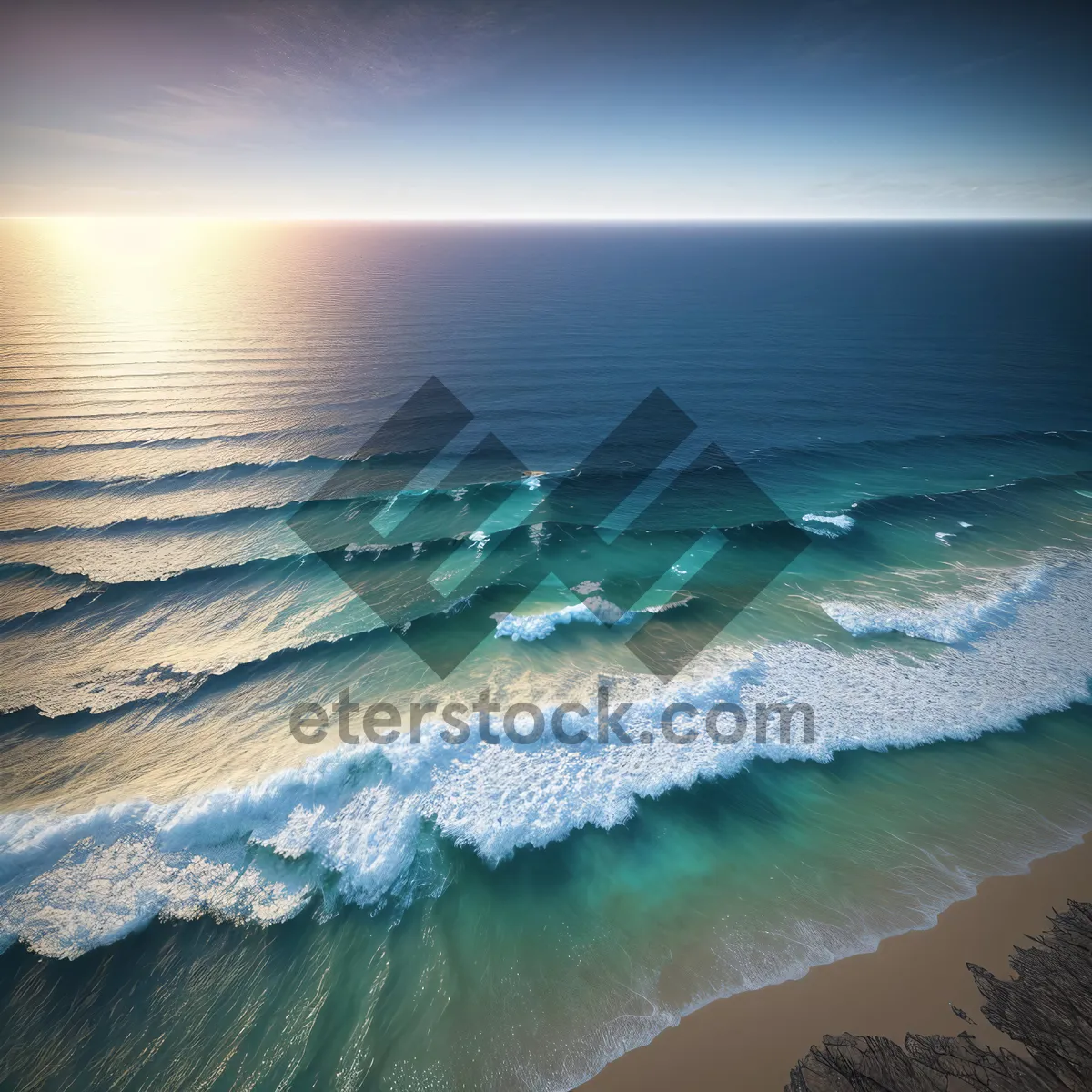 Picture of Serene shores: Tranquil waves meet sandy beach
