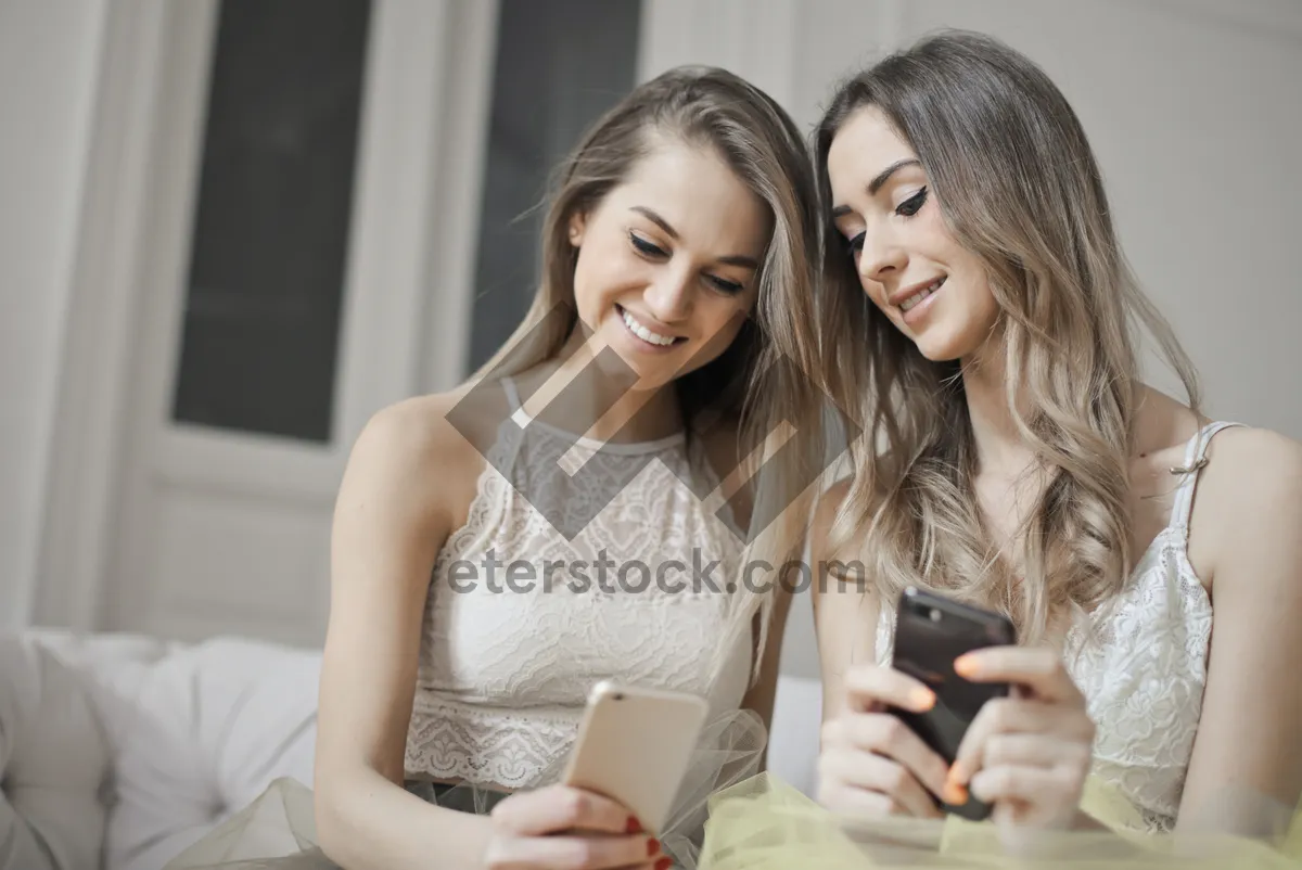 Picture of Happy couple smiling on sofa with laptop indoors