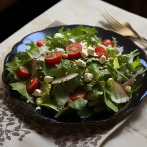 Delicious Gourmet Salad with Fresh Vegetables and Cheese.