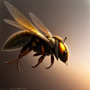 Yellow Wasp Insect Close-Up with Vibrant Wings