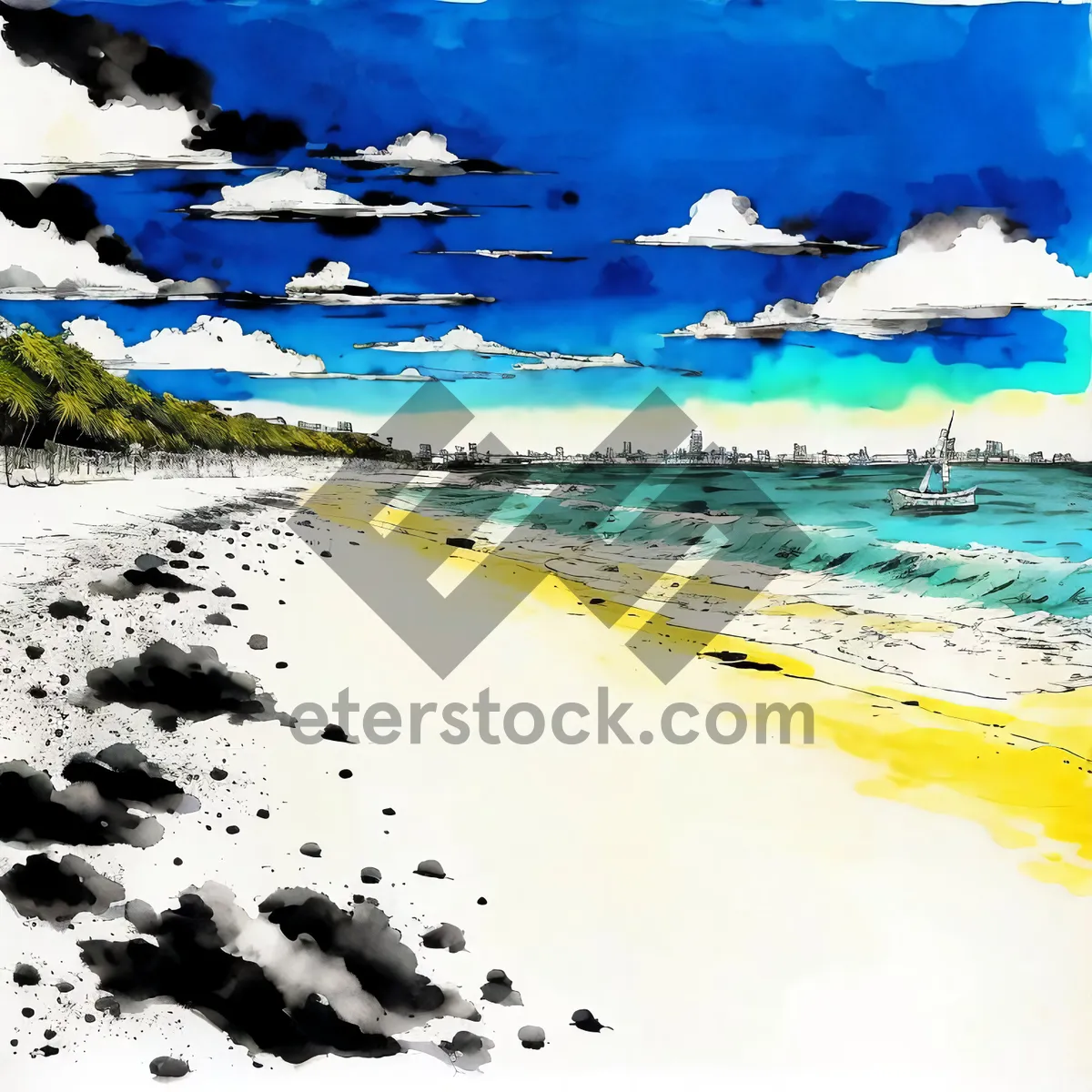 Picture of Serene Beach Paradise with Turquoise Waves and Clear Skies