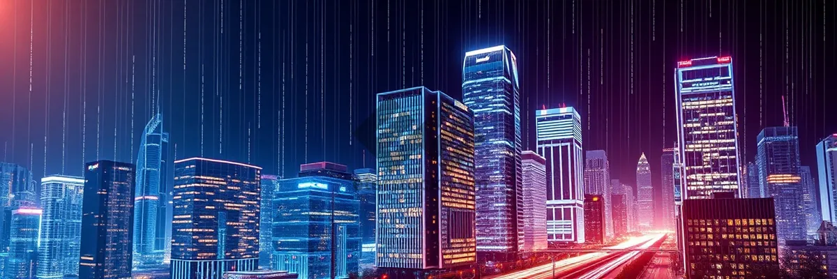 Picture of Night view of modern city skyline with office towers