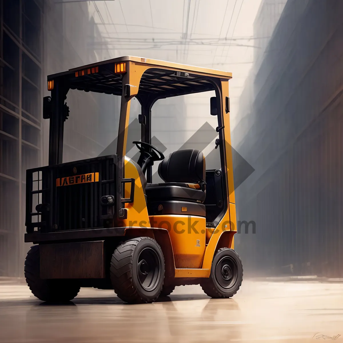 Picture of Heavy-duty forklift truck in industrial warehouse.