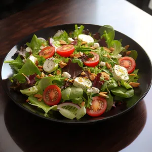 Closeup Fresh Salad with Vegetables and Fruits