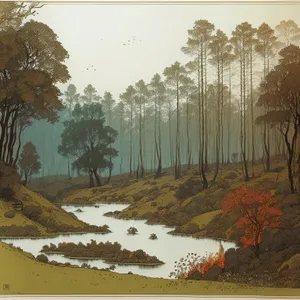 Snowy Autumn Forestscape with Vibrant Yellow Trees
