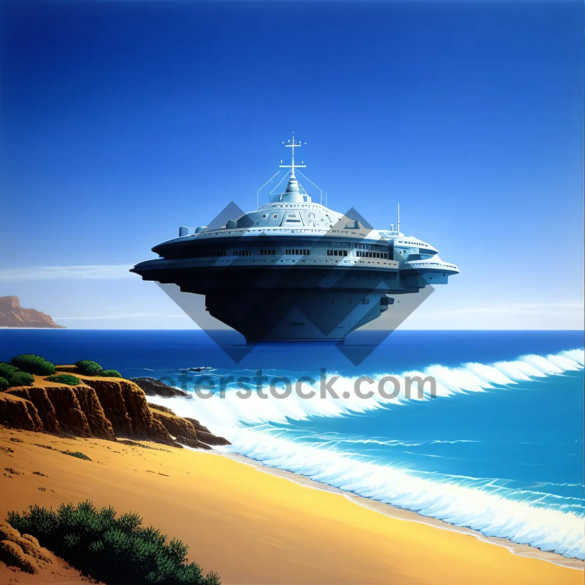 Picture of Liner cruising along the peaceful ocean"
"Passenger ship sailing on the open sea"
"Scenic travel on a majestic vessel"
"Boat cruise amidst breathtaking coastal landscape"
"Transportation by ship for a memorable vacation