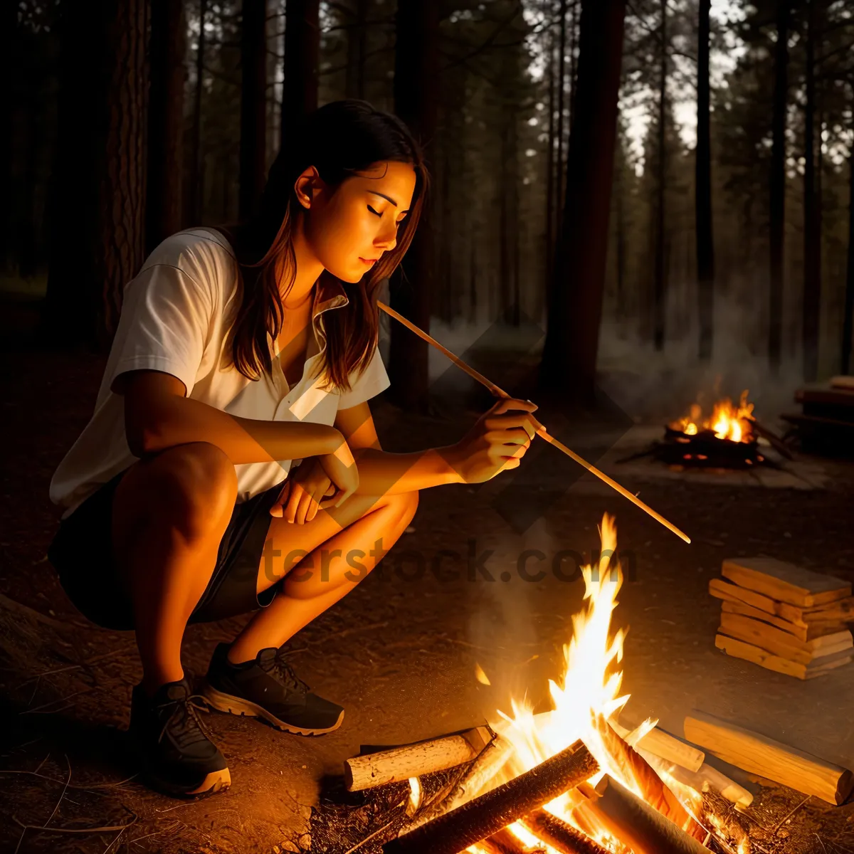 Picture of Person roasting drumsticks by the fireplace