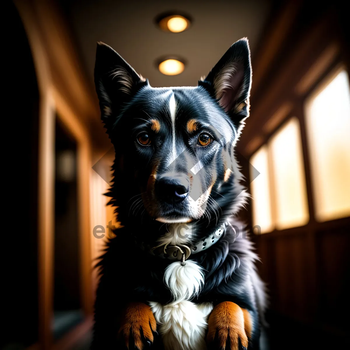 Picture of Brown Border Collie and Black Stallion Portrait