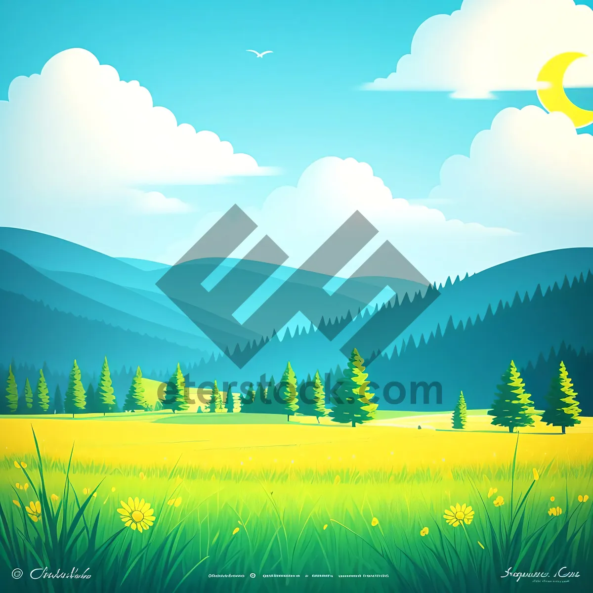 Picture of Idyllic Summer Countryside Landscape Under Clear Skies