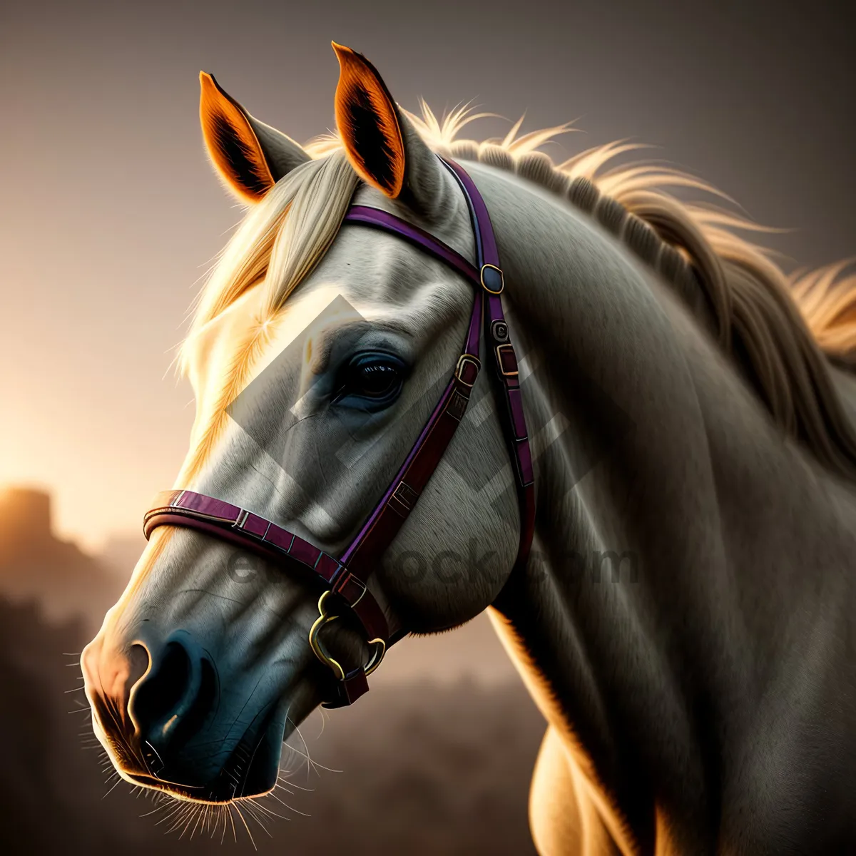 Picture of Brown Thoroughbred Stallion with Bridle and Mane