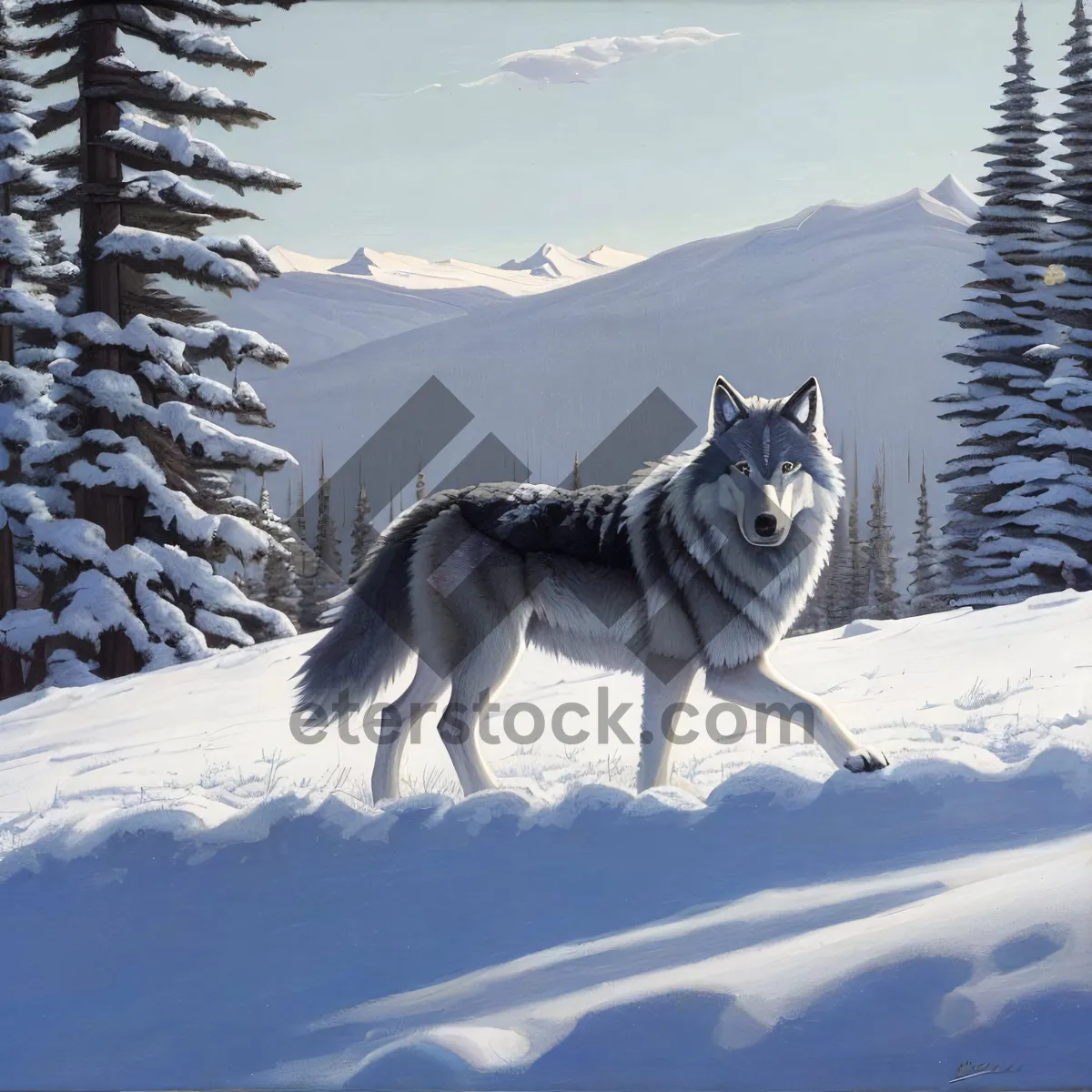 Picture of Majestic Malamute Sledding Through Snowy Forest