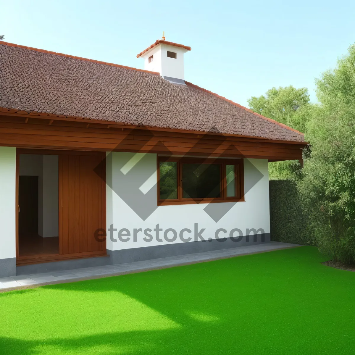 Picture of Modern suburban villa with tile roof and garage.