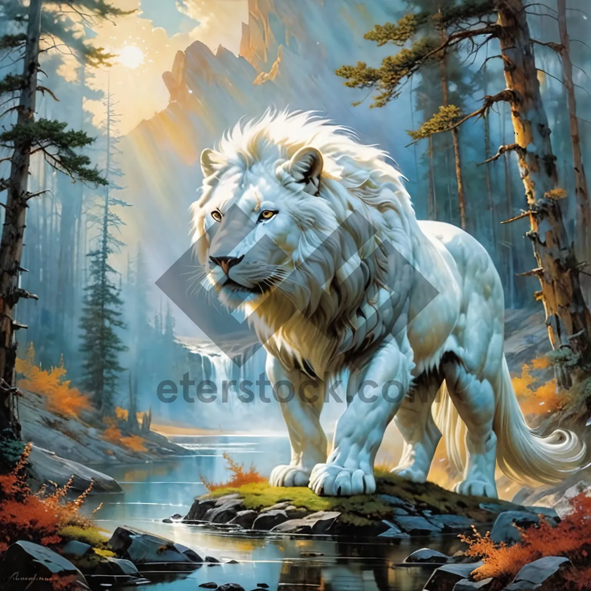 Picture of South African male lion resting in the wilderness